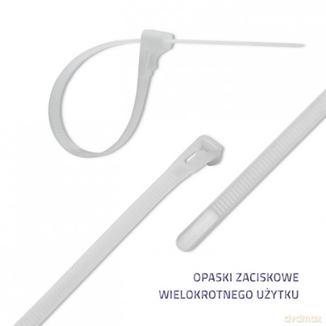 Opaski zaciskowe wielorazowe/trytytki | 7.2250mm | Nylon UV | Białe