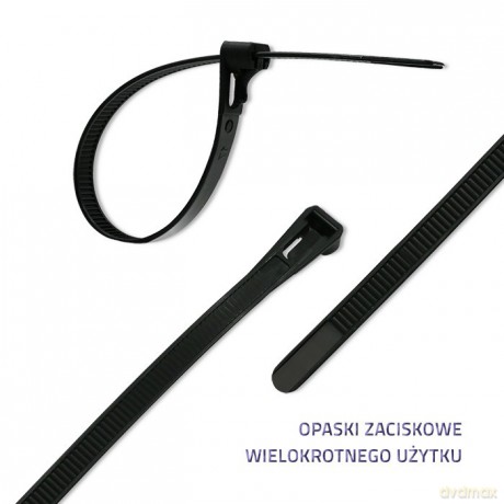 Opaski zaciskowe wielorazowe/trytytki | 7.2250mm | Nylon UV | Czarne