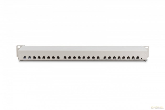 Patch panel 19" 24 porty, kat.6, S/FTP, 1U, wspornik kablowy, szary (kompletny)
