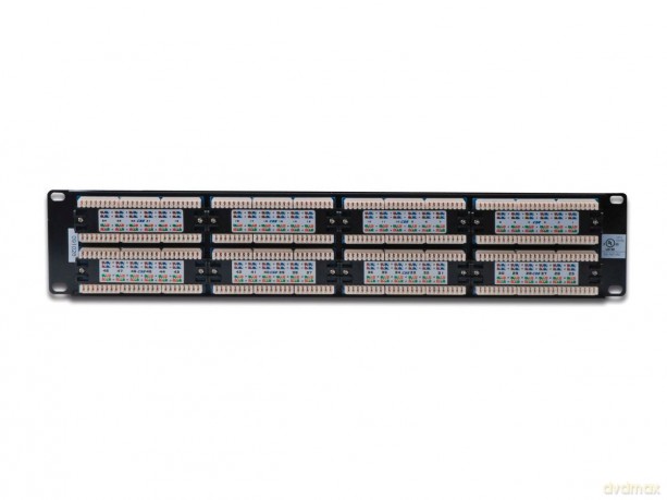 Patch panel 19" 48 portów, kat.5e, U/UTP, 2U, czarny (kompletny)