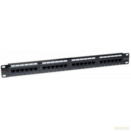 Patch panel 1U UTP 24xR J45 Cat.6, czarny