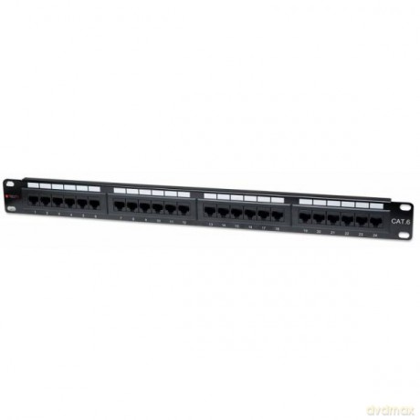 Patch panel 1U UTP 24xR J45 Cat.6, czarny