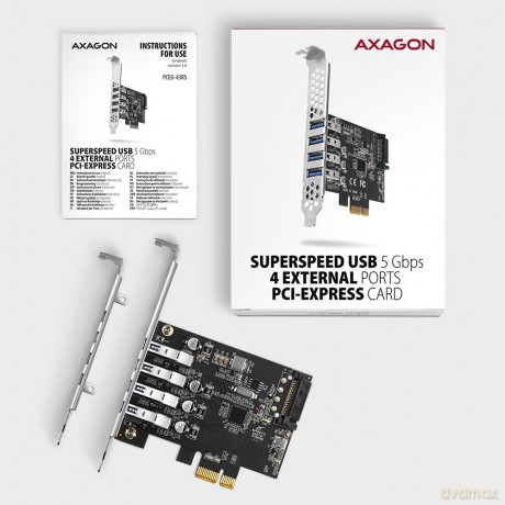 PCEU-43RS Kontroler PCIe 4x port USB 3.2 GEN 1, UASP, chipset Renesas, 15-pin SATA zasilacz, dual power