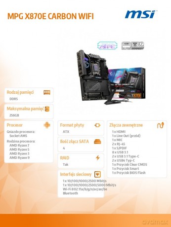 Płyta główna MPG X870E CARBON WIFI AM5 4DDR5 ATX
