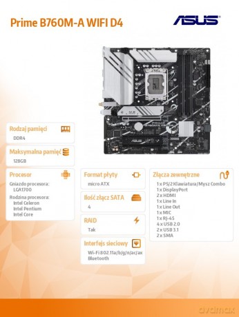 Płyta główna Prime B760M-A WIFI D4 s1700 4DDR4 HDMI mATX