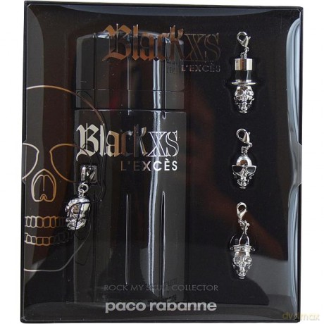 Paco Rabanne Black XS L Exces Zestaw - woda toaletowa 100 ml spray + 4x zawieszka - czaszka (Męskie) [KOSMETYKI]