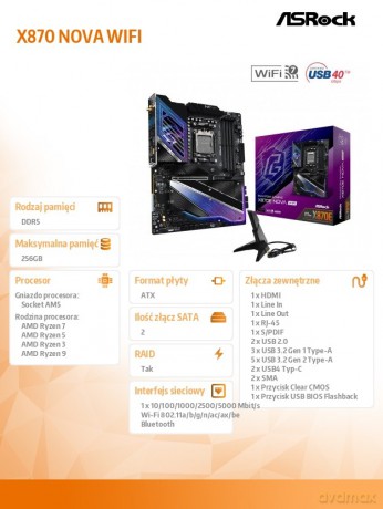 Płyta główna X870 NOVA WIFI AM5 4DDR5 M.2 ATX