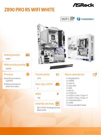 Płyta główna Z890 PRO RS WIFI WHITE ATX