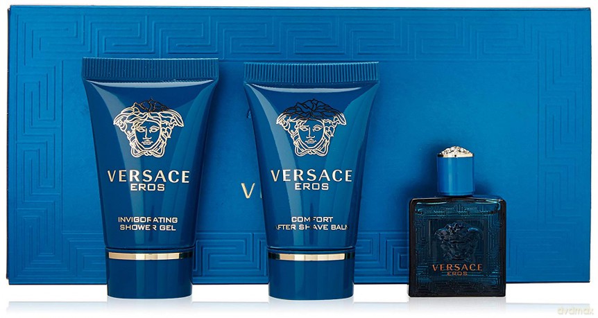 Versace Eros Zestaw - woda toaletowa 5 ml bez sprayu + żel pod prysznic 25 ml + balsam po goleniu 25 ml (Męskie) [KOSMETYKI]
