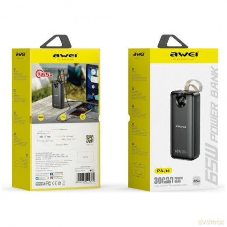Powerbank Awei PA-34 30000mAh 65W Fast charging Czarny