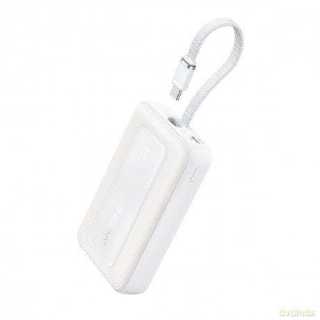 Powerbank ZOLO 10000mAh 30W wbudowany kabel USB-C, biały