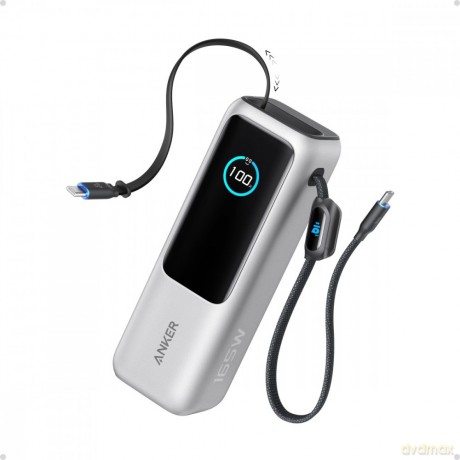 Powerbank ZOLO 25000mAh 165W wbudowany kabel USB-C srebrny