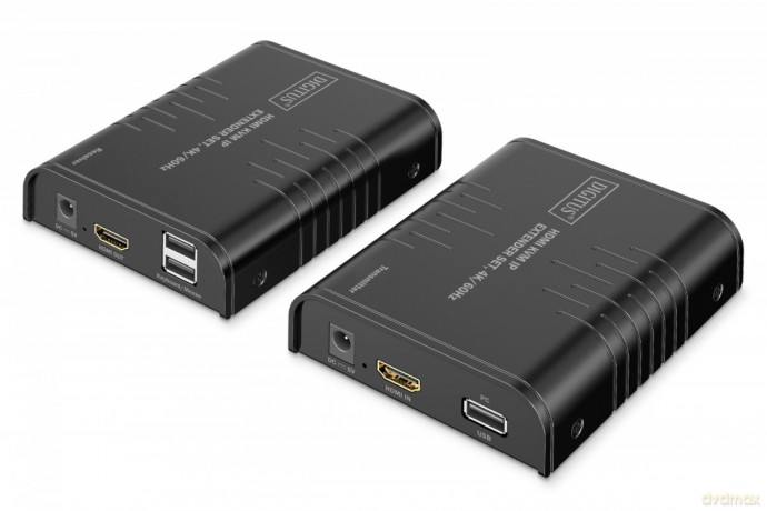 Przedłużacz (extender) po skrętce kat.6 HDMI 4K/60Hz z KVM USB 2.0 przez IP 1G lub do 120m/200m, max. 253 odbiorniki, ekran dotykowy - zestaw