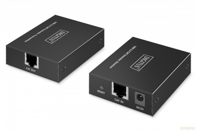 Przedłużacz (extender) po skrętce kat.6 USB 2.0 do 150m, 4x USB-A do 480 Mbps, 1x RJ45 (Gigabit Ethernet) - zestaw (odbiornik/nadajnik)