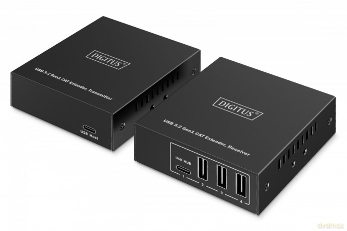 Przedłużacz (extender) po skrętce kat.6A USB 3.1 Gen1 do 100m, 3x USB-A, 1x USB-C do 5 Gbps, 1x RJ45 (Gigabit Ethernet) - zestaw (odbiornik/nadajnik)