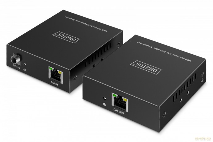 Przedłużacz (extender) po skrętce kat.6A USB 3.1 Gen1 do 100m, 3x USB-A, 1x USB-C do 5 Gbps, 1x RJ45 (Gigabit Ethernet) - zestaw (odbiornik/nadajnik)