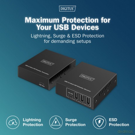 Przedłużacz (extender) po skrętce kat.6A USB 3.1 Gen1 do 100m, 3x USB-A, 1x USB-C do 5 Gbps, 1x RJ45 (Gigabit Ethernet) - zestaw (odbiornik/nadajnik)