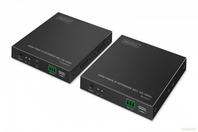 Przedłużacz (extender) światłowodowy HDMI 4K/60Hz przez IP 1G lub do 40km/300m, HDMI Loop-Out, sterowanie IR - zestaw (odbiornik/nadajnik)