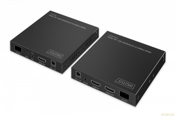 Przedłużacz (extender) światłowodowy HDMI 4K/60Hz przez IP 1G lub do 40km/300m, HDMI Loop-Out, sterowanie IR - zestaw (odbiornik/nadajnik)