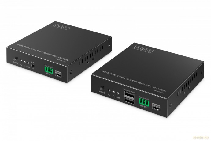 Przedłużacz (extender) światłowodowy HDMI 4K/60Hz z KVM USB 1.1 przez IP 1G lub do 40km/300m, max. 253 odbiorniki, HDMI Loop-Out, Audio - zestaw