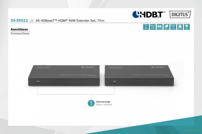 Przedłużacz/Extender KVM HDMI+USB HDBaseT 70m 4K30Hz HDCP 2.2 PoC (Power over Cable) audio IR zestaw