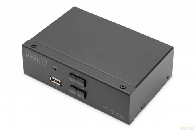 Przełącznik KVM, 2 portowy, 4K 60Hz, 2xDisplayPort IN, 1xDisplayPort OUT, 2xUSB, 2xAudio IN&OUT