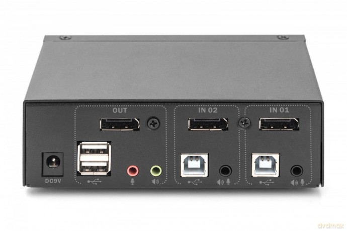 Przełącznik KVM, 2 portowy, 4K 60Hz, 2xDisplayPort IN, 1xDisplayPort OUT, 2xUSB, 2xAudio IN&OUT