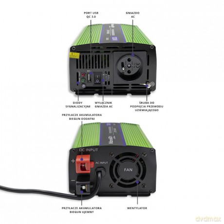 Przetwornica napięcia Monilith | ładowanie baterii | UPS | 600W |1200W | 12V na 230V | Czysty Sinus
