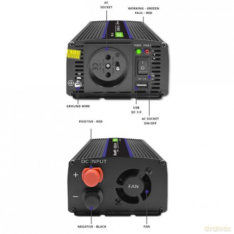 Przetwornica napięcia Monolith 1200 MS Wave | 12V na 230V | 600/1200W | USB