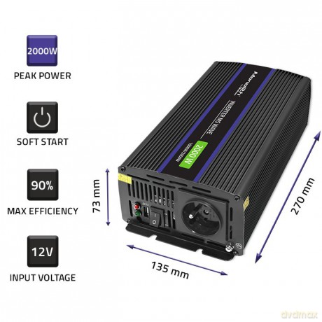 Przetwornica napięcia Monolith 2000 MS Wave | 12V na 230V | 1000/2000W | USB