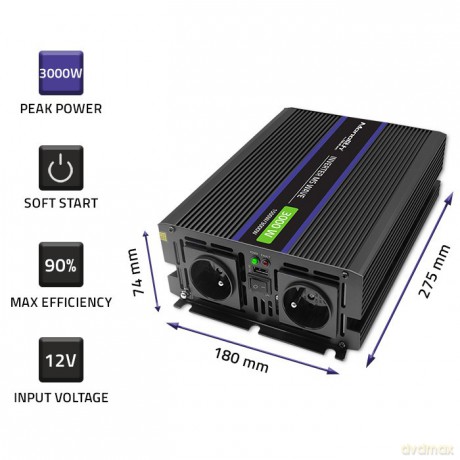 Przetwornica napięcia Monolith 3000 MS Wave | 12V na 230V | 1500/3000W | USB