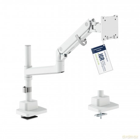 Ramię biurkowe pojedyncze z zaciskiem i sprężyną gazową 1x LCD max. 57" 27kg, VESA: 75x75, 100x100, białe