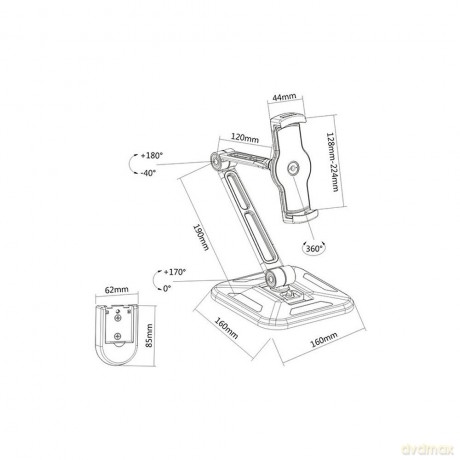 Ramię biurkowe/ścienne do Tabletu i iPad 4,7-12cali regulowane czarne