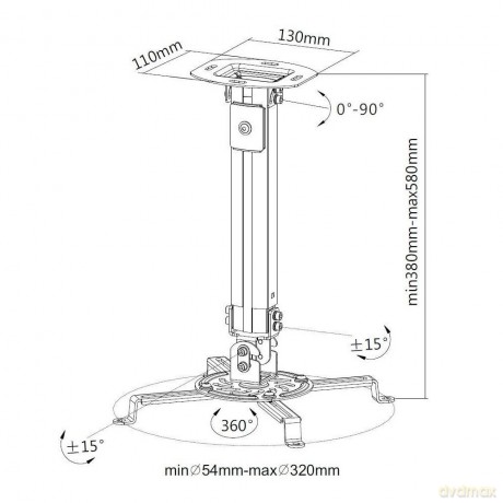 Ramię sufitowe do projektora 38-58cm, 13,5kg, srebrny