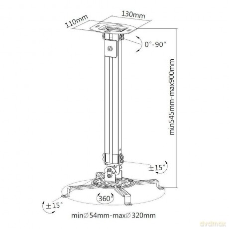 Ramię sufitowe do projektora 55-90cm 13,5kg srebrny