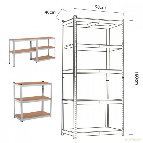 Regał magazynowy metalowy szafka 175 kg x5 ocynk rozkładany MDF GB378