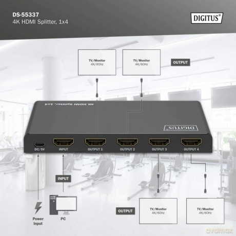 Rozdzielacz/Splitter HDMI 1x4, 4K/60Hz UHD z HDR, 18 Gbps, HDCP 2.2, EDID