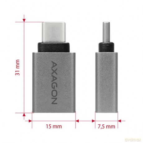 RUCM-AFA Redukcja, USB 3.1 Type-C męska -> Type-A żeńska ALU