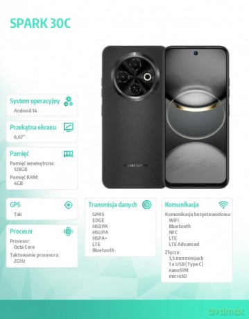 Smartfon SPARK 30C 4/128GB ORBIT BLACK w/o charger