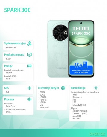 Smartfon Spark 30C 6/128 Magic Skin Green