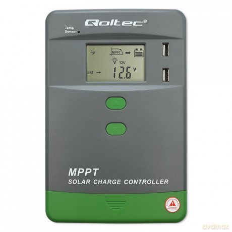 Solarny regulator ładowania MPPT z czujnikiem temperatury 10A | 12V/24V | LCD | 2xUSB | Bluetooth | APP | GEL | LiFePO4