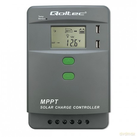 Solarny regulator ładowania MPPT z czujnikiem temperatury 10A | 12V/24V | LCD | 2xUSB | Bluetooth | APP | GEL | LiFePO4