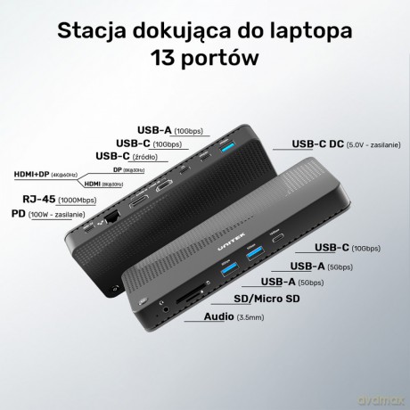 Stacja dokująca 12w1 USB-C, HDMI 2.1, USB 4, PD 100W; D1079A