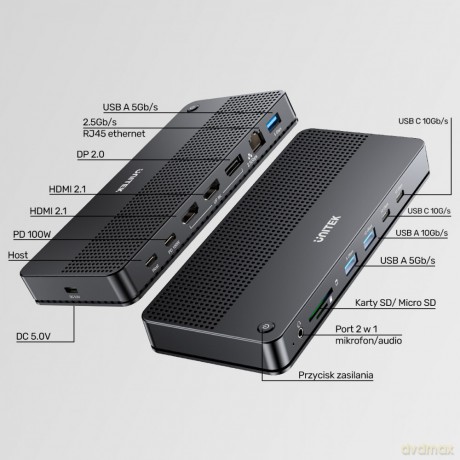 Stacja dokująca 13w1 USB-C, HDMI 2.1,DP 2.0,RJ45,10GBPs;D1104A01