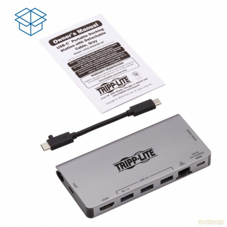 Stacja dokująca USB-C 4K HDMI, USB 3.2 Gen 1, koncentrator USB-A, GbE, karta pamięci, ładowanie PD 100 W, odłączany przewód U442-DOCK5D-GY