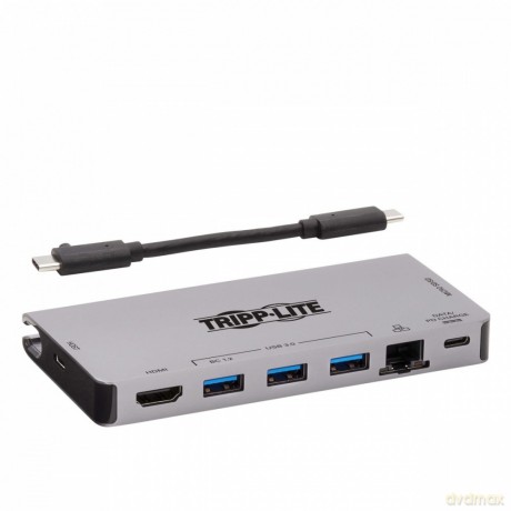 Stacja dokująca USB-C 4K HDMI, USB 3.2 Gen 1, koncentrator USB-A, GbE, karta pamięci, ładowanie PD 100 W, odłączany przewód U442-DOCK5D-GY