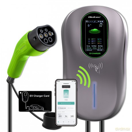 Stacja ładowania EV 2w1 Typ2 | 22kW | Wi-Fi | TUYA | LCD | RFID |3 fazy | Wallbox | 5m