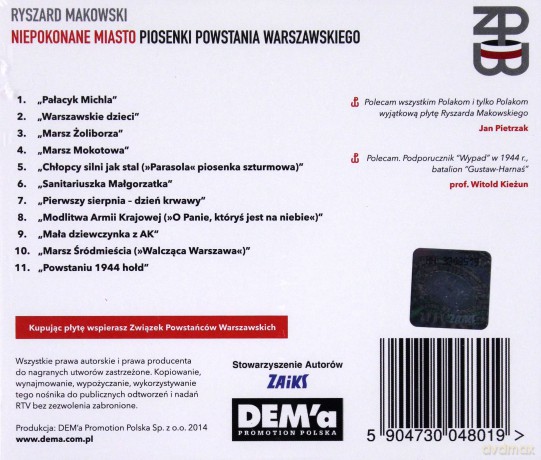 Ryszard Makowski: Niepokonane Miasto - Piosenki Powstania Warszawskiego [CD]