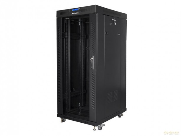 Szafa instalacyjna RACK stojąca 19 22U 800X800 czarne drzwi szklane LCD (FLAT PACK)