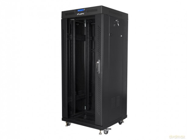 Szafa instalacyjna rack stojąca 19 27U 600x600 czarna, drzwi szklane LCD (Flat pack)